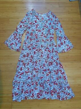 NATURAL LIFE Red, White & pink Floral V-Neck dress